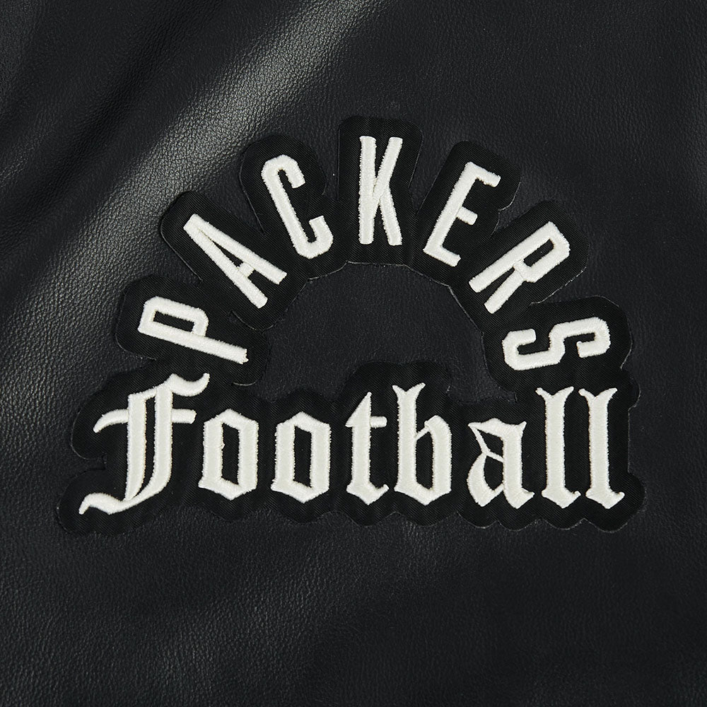 NFL GREEN BAY PACKERS MODERN ORIGINALS MEN'S LEATHER VARSITY JACKET (JET BLACK) - Image 7
