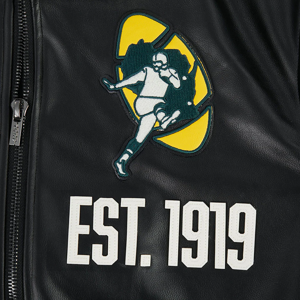 NFL GREEN BAY PACKERS MODERN ORIGINALS MEN'S LEATHER VARSITY JACKET (JET BLACK) - Image 8