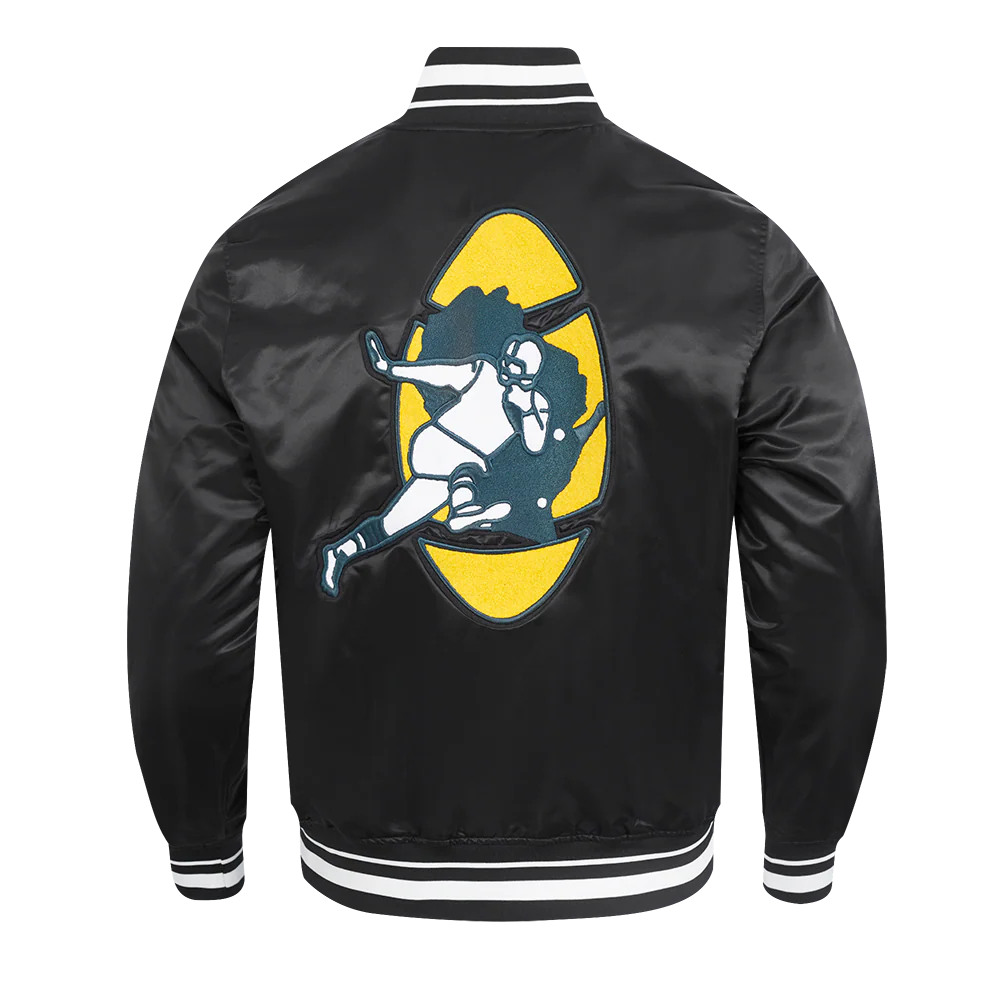 NFL GREEN BAY PACKERS RETRO CLASSIC MEN'S RIB SATIN JACKET (BLACK) - Image 3