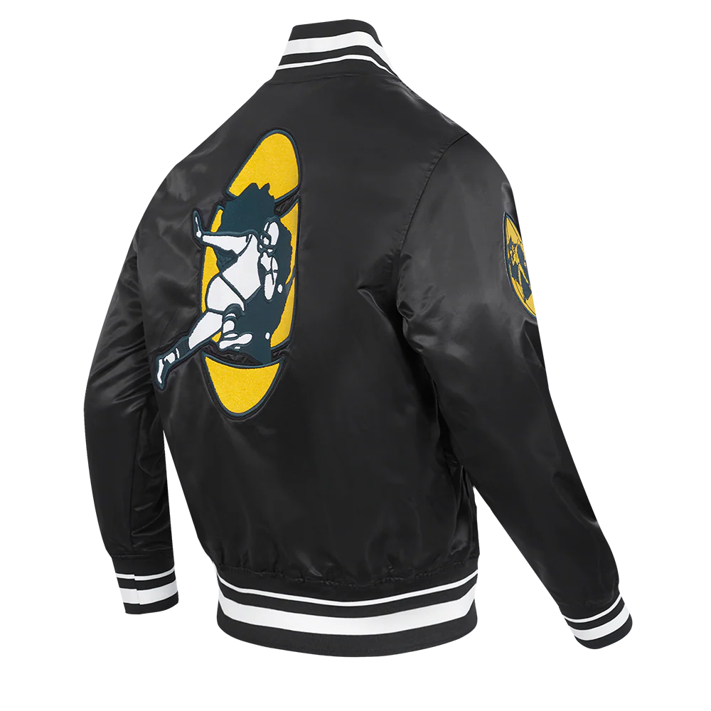 NFL GREEN BAY PACKERS RETRO CLASSIC MEN'S RIB SATIN JACKET (BLACK) - Image 4