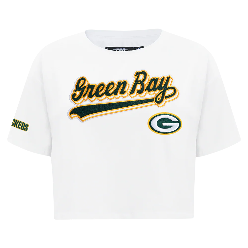 NFL GREEN BAY PACKERS SCRIPT TAIL WOMEN'S SJ BOXY TEE (WHITE) - Image 3