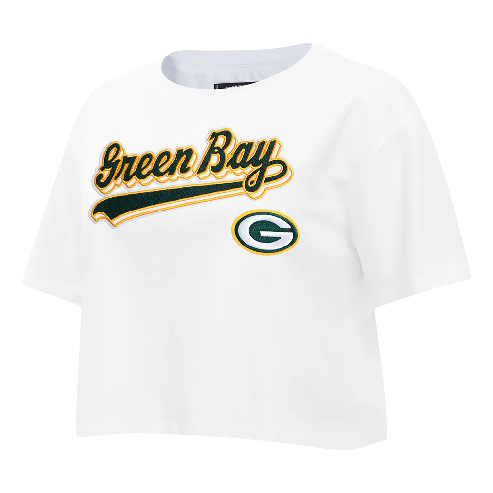 NFL GREEN BAY PACKERS SCRIPT TAIL WOMEN'S SJ BOXY TEE (WHITE) - Image 4
