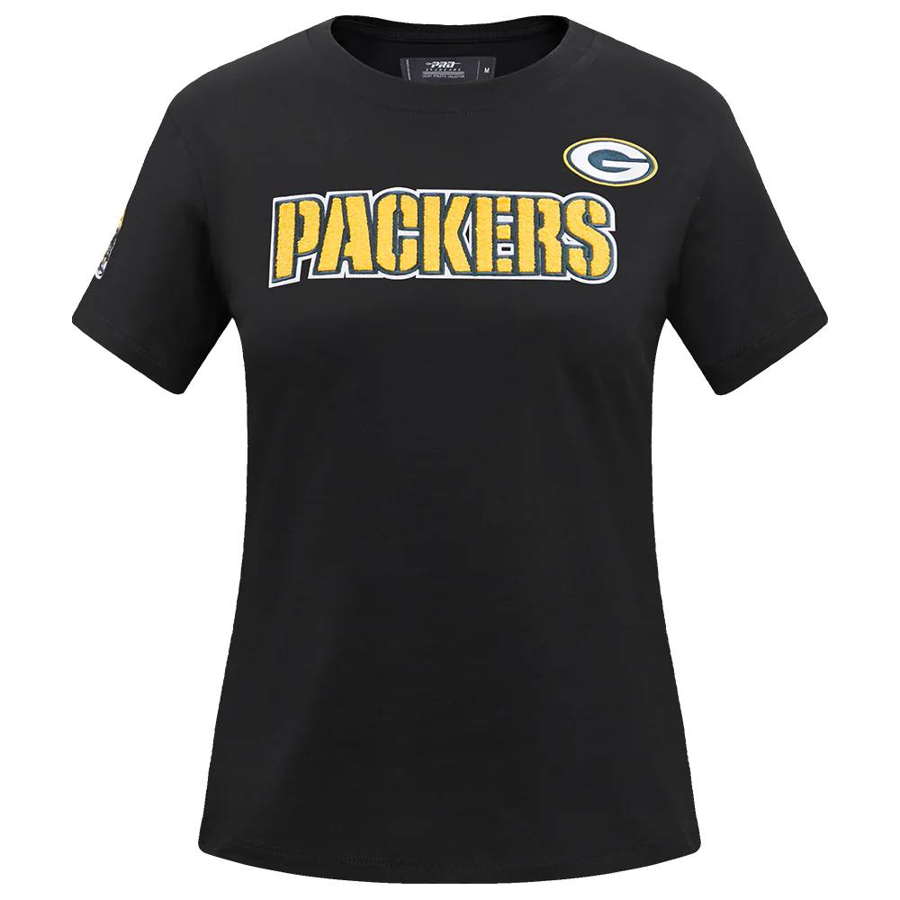 NFL GREEN BAY PACKERS CLASSIC SHORT SLEEVE WOMEN'S SINGLE JERSEY SLIM FIT TEE (BLACK)