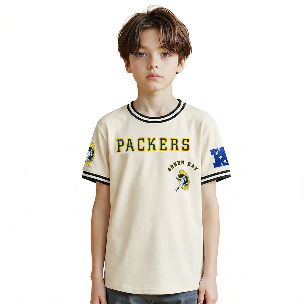 NFL GREEN BAY PACKERS RETRO CLASSIC BIG BOY'S SS STRIPED RIB TEE (EGGSHELL/ BLACK)