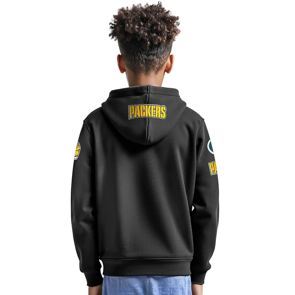 NFL GREEN BAY PACKERS CLASSIC BIG BOYS FLEECE PULLOVER HOODIE (BLACK) - Image 2