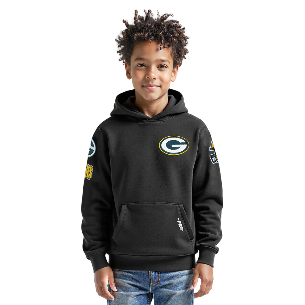 NFL GREEN BAY PACKERS CLASSIC BIG BOYS FLEECE PULLOVER HOODIE (BLACK) - Image 9