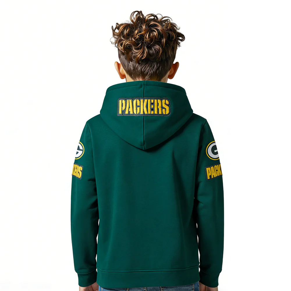 NFL GREEN BAY PACKERS CLASSIC BIG BOY'S FLC FZ PO HOODIE (FOREST GREEN) - Image 2