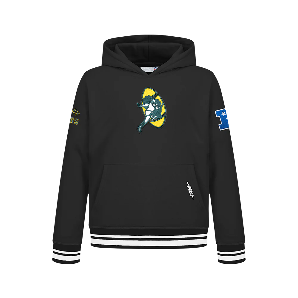 NFL GREEN BAY PACKERS RETRO CLASSIC BIG BOYS RIB FLEECE PULLOVER HOODIE (BLACK) - Image 3