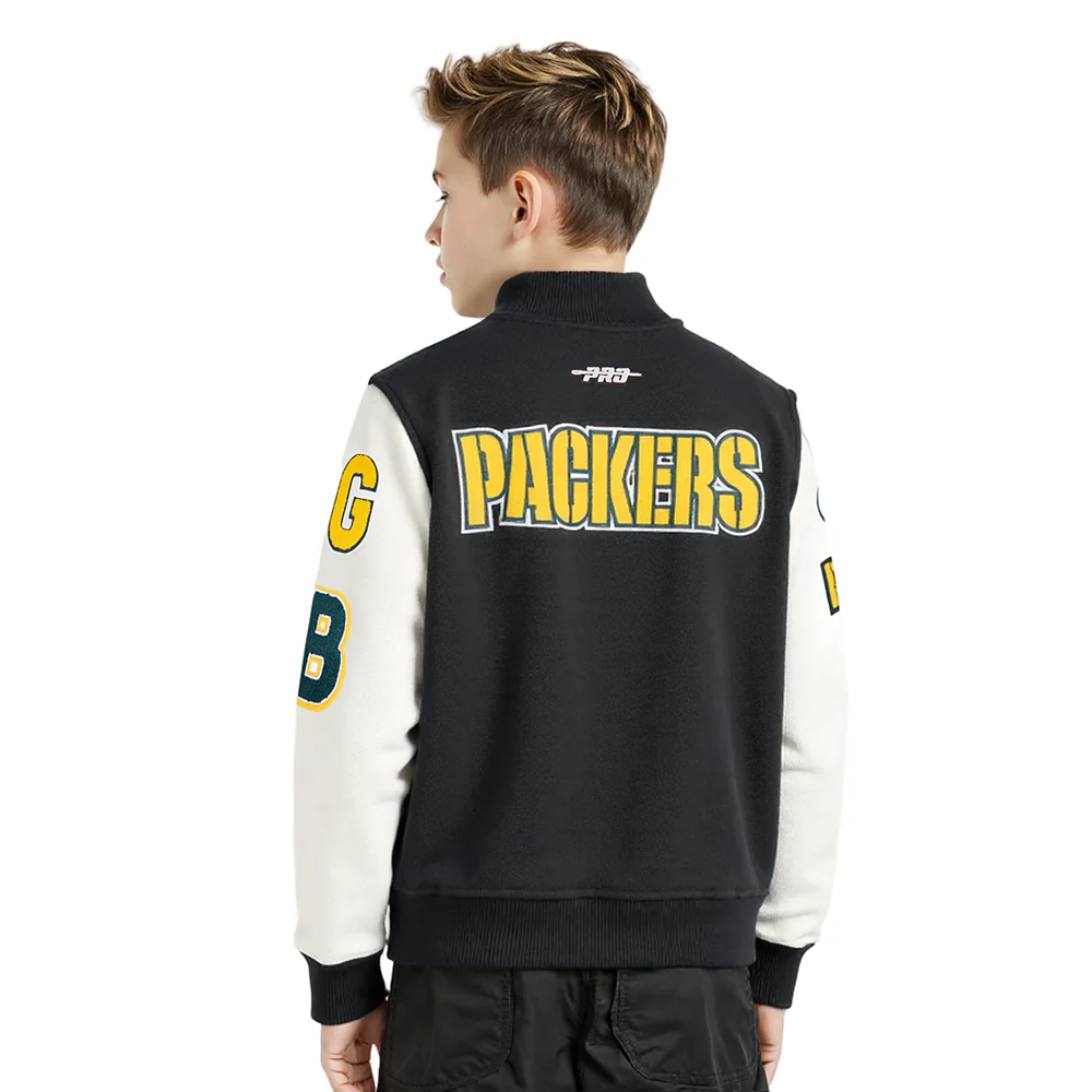 NFL GREEN BAY PACKERS CLASSIC BIG BOYS WOOL VARSITY JACKET (BLACK/WHITE) - Image 10
