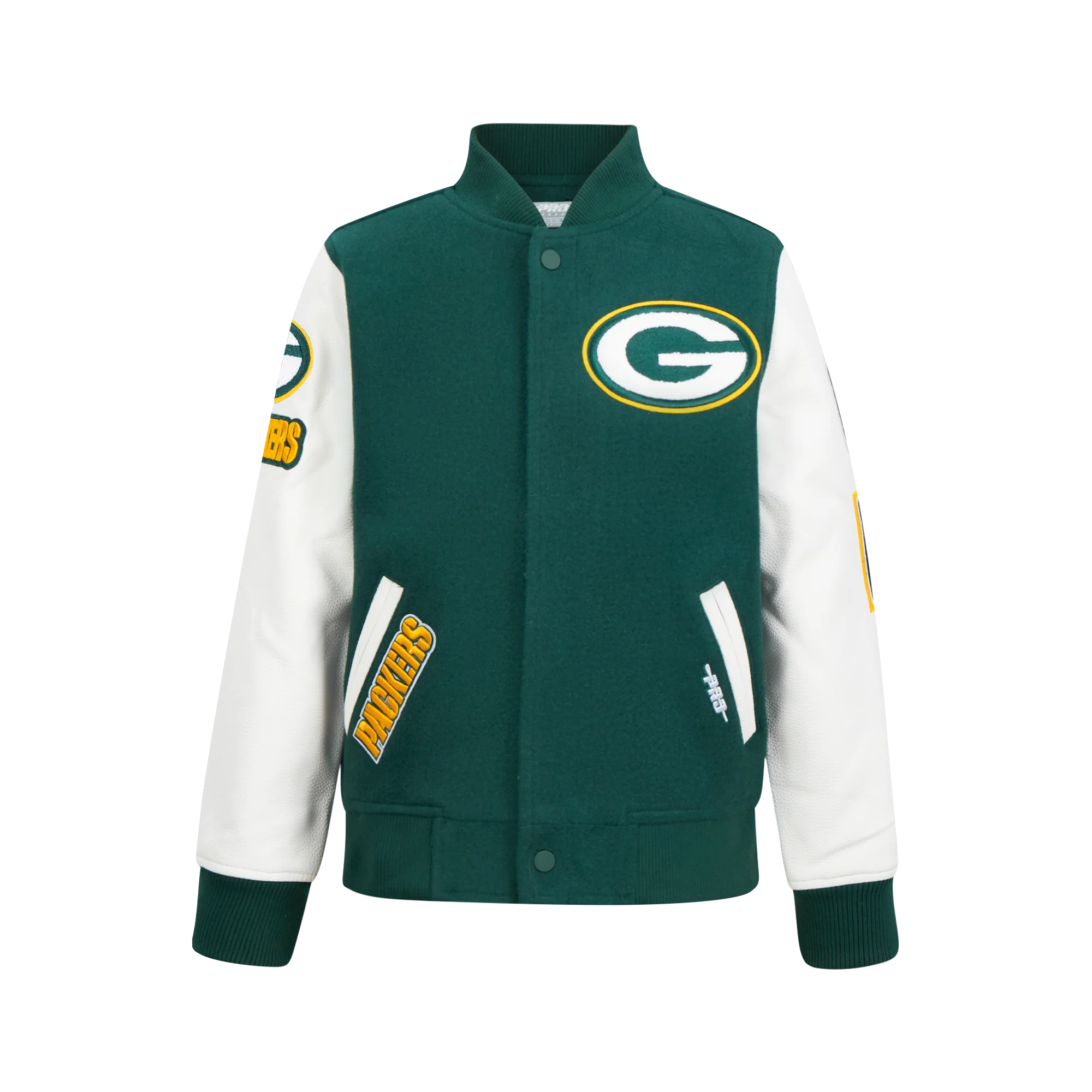 NFL GREEN BAY PACKERS CLASSIC BIG BOY'S WOOL VARSITY JACKET (FOREST GREEN/WHITE)