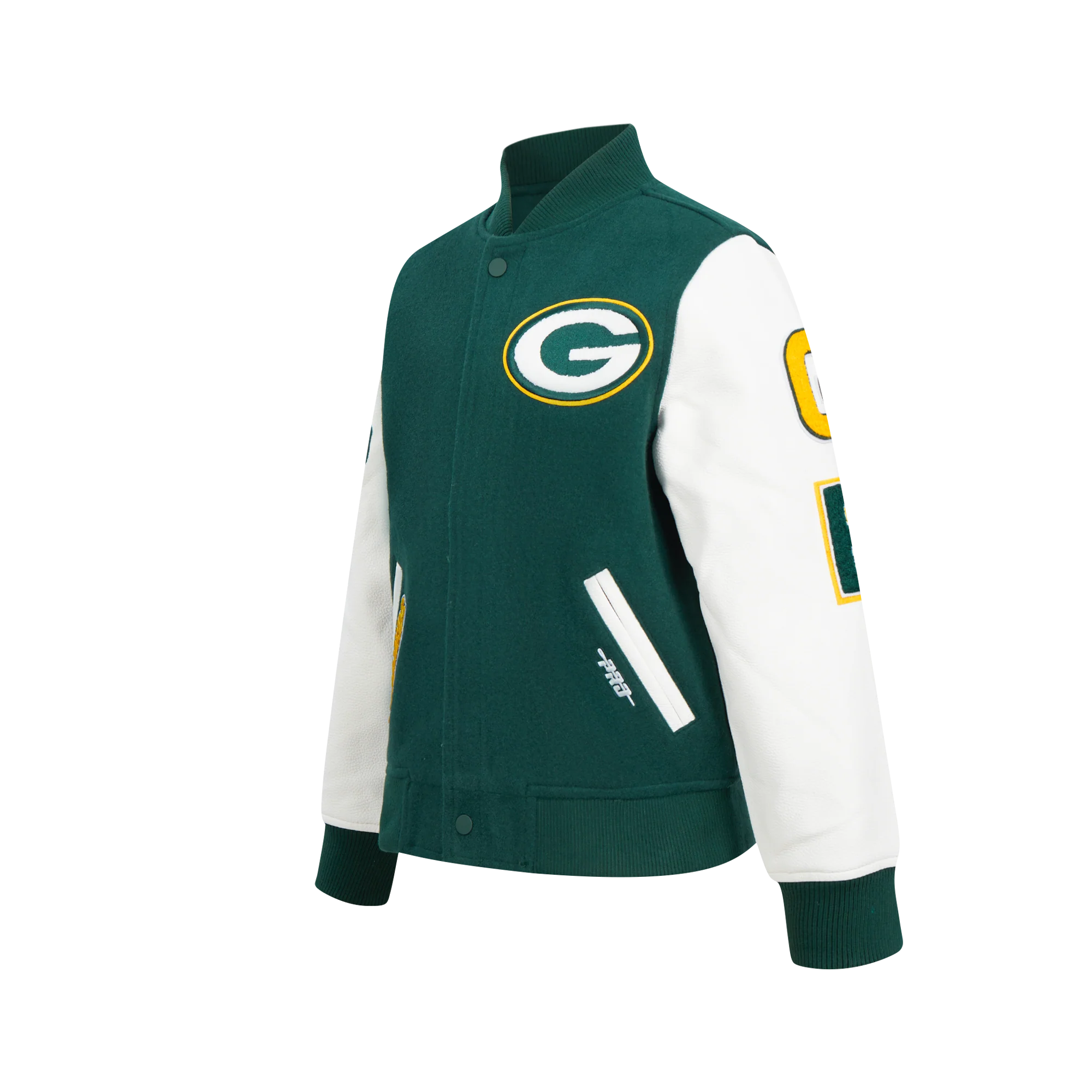 NFL GREEN BAY PACKERS CLASSIC BIG BOY'S WOOL VARSITY JACKET (FOREST GREEN/WHITE) - Image 2