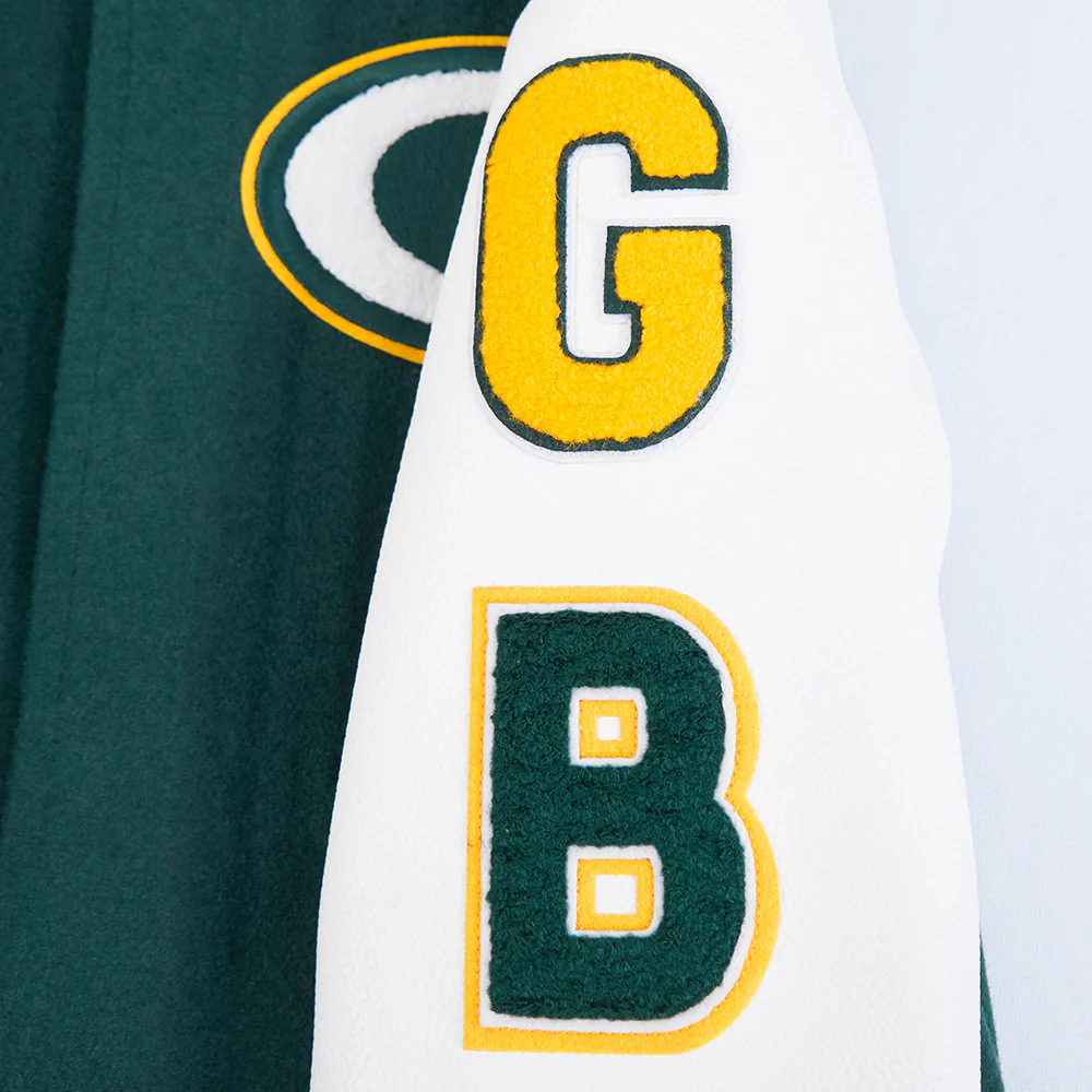 NFL GREEN BAY PACKERS CLASSIC BIG BOY'S WOOL VARSITY JACKET (FOREST GREEN/WHITE) - Image 5