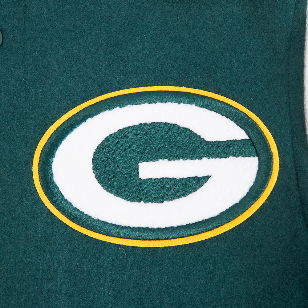 NFL GREEN BAY PACKERS CLASSIC BIG BOY'S WOOL VARSITY JACKET (FOREST GREEN/WHITE) - Image 6