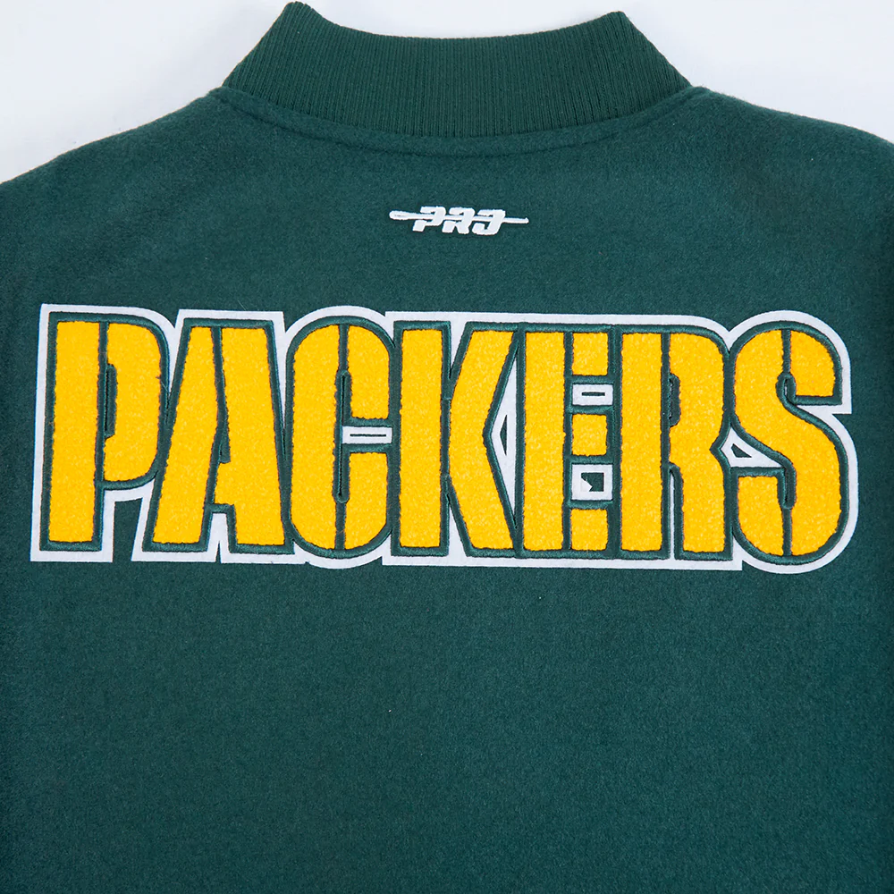NFL GREEN BAY PACKERS CLASSIC BIG BOY'S WOOL VARSITY JACKET (FOREST GREEN/WHITE) - Image 9
