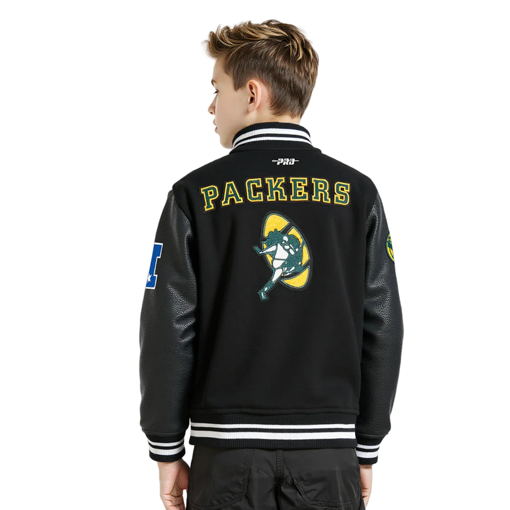 NFL GREEN BAY PACKERS RETRO CLASSIC BIG BOYS RIB WOOL VARSITY JACKET (BLACK) - Image 14