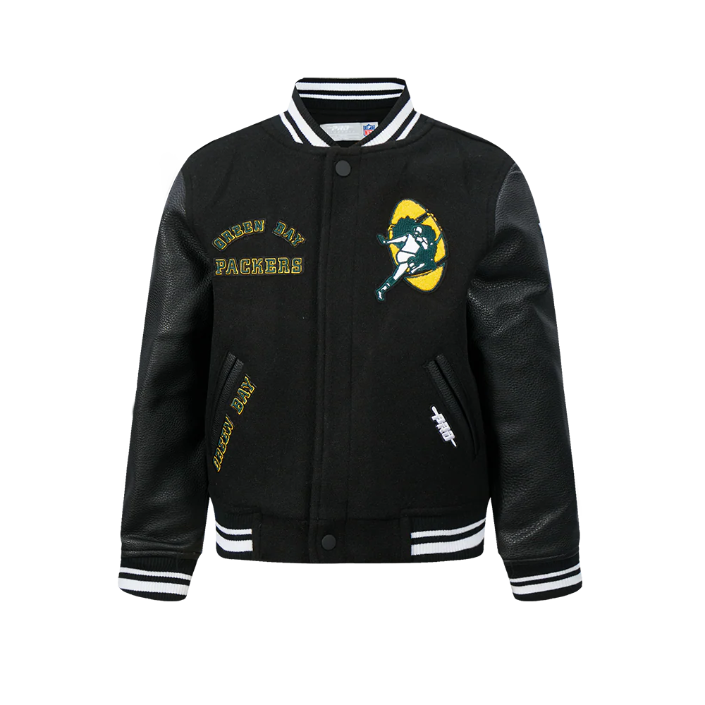 NFL GREEN BAY PACKERS RETRO CLASSIC BIG BOYS RIB WOOL VARSITY JACKET (BLACK) - Image 3