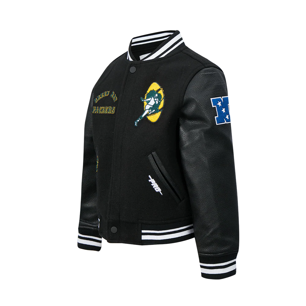 NFL GREEN BAY PACKERS RETRO CLASSIC BIG BOYS RIB WOOL VARSITY JACKET (BLACK) - Image 4