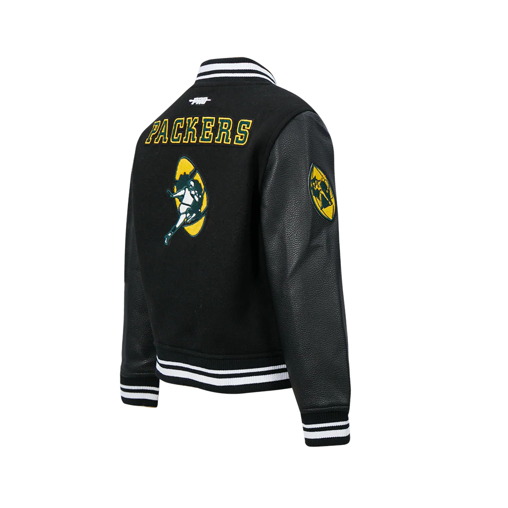 NFL GREEN BAY PACKERS RETRO CLASSIC BIG BOYS RIB WOOL VARSITY JACKET (BLACK) - Image 6