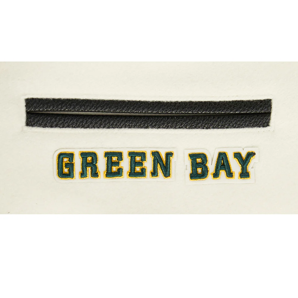 NFL GREEN BAY PACKERS RETRO CLASSIC BIG BOY'S RIB WOOL VARSITY JACKET (EGGSHELL/ BLACK) - Image 10