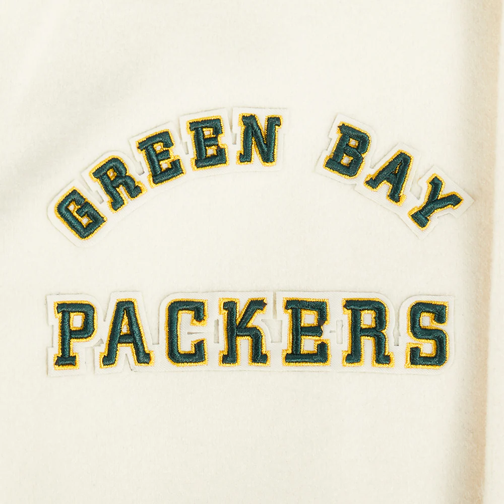 NFL GREEN BAY PACKERS RETRO CLASSIC BIG BOY'S RIB WOOL VARSITY JACKET (EGGSHELL/ BLACK) - Image 5