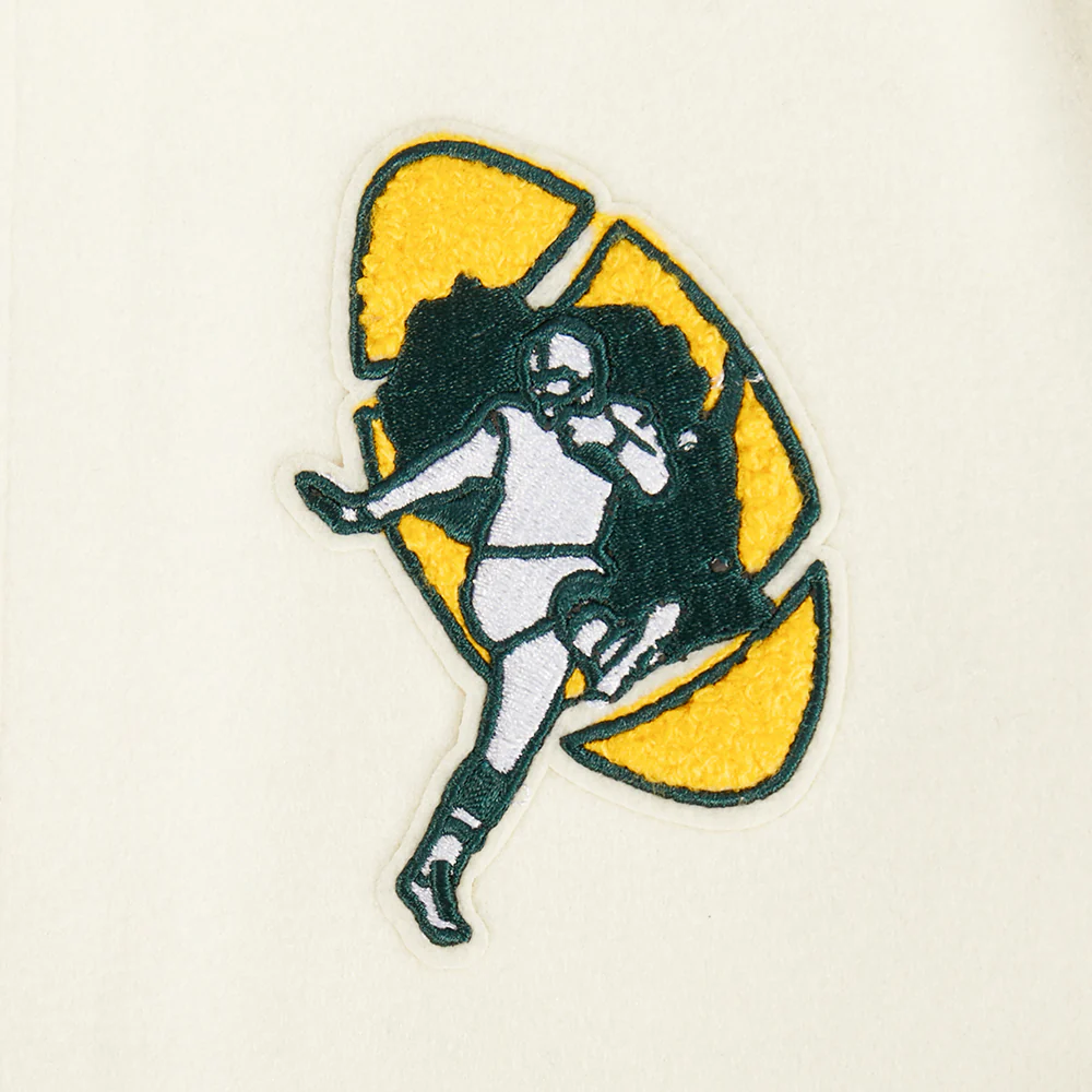 NFL GREEN BAY PACKERS RETRO CLASSIC BIG BOY'S RIB WOOL VARSITY JACKET (EGGSHELL/ BLACK) - Image 6