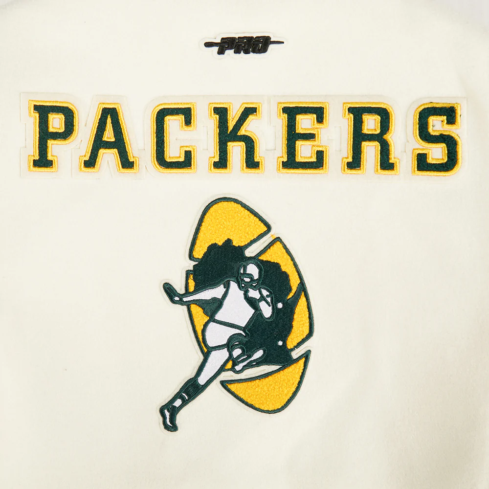 NFL GREEN BAY PACKERS RETRO CLASSIC BIG BOY'S RIB WOOL VARSITY JACKET (EGGSHELL/ BLACK) - Image 7