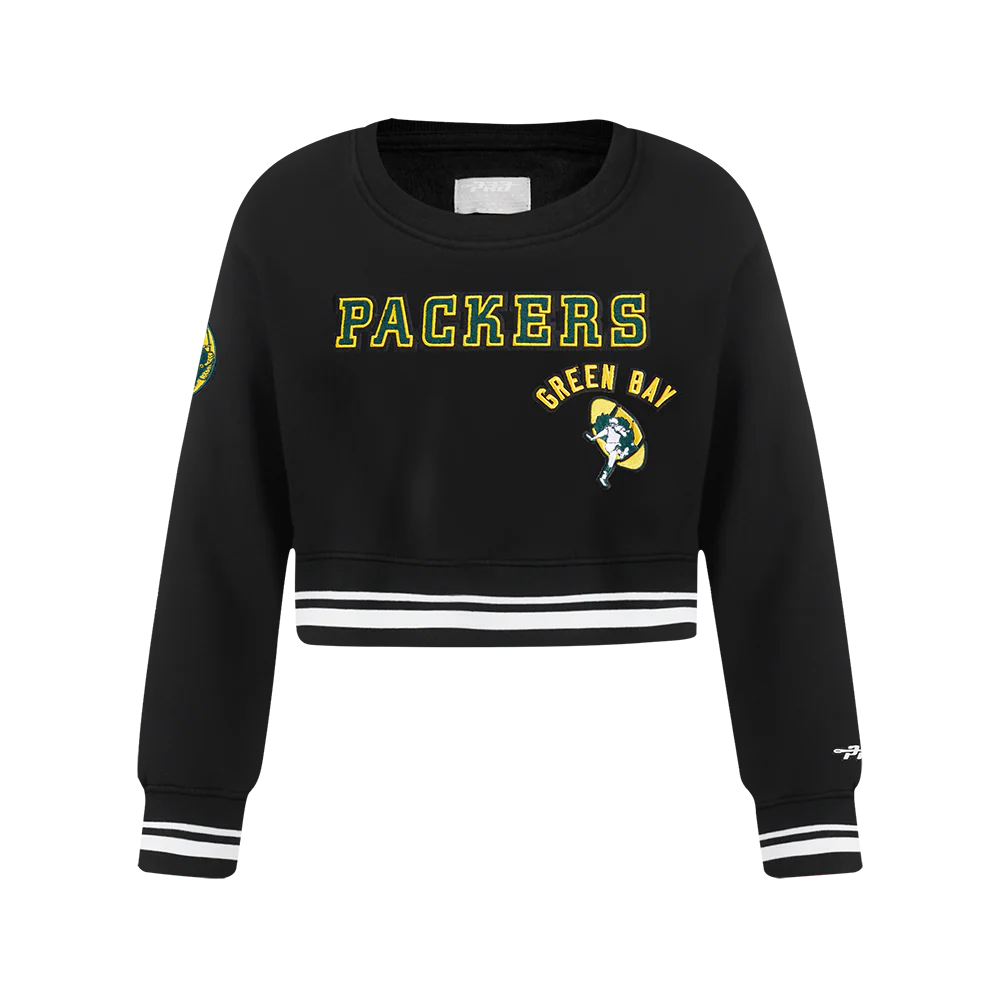 NFL GREEN BAY PACKERS RETRO CLASSIC BIG GIRLS RIB FLEECE CREWNECK (BLACK) - Image 3