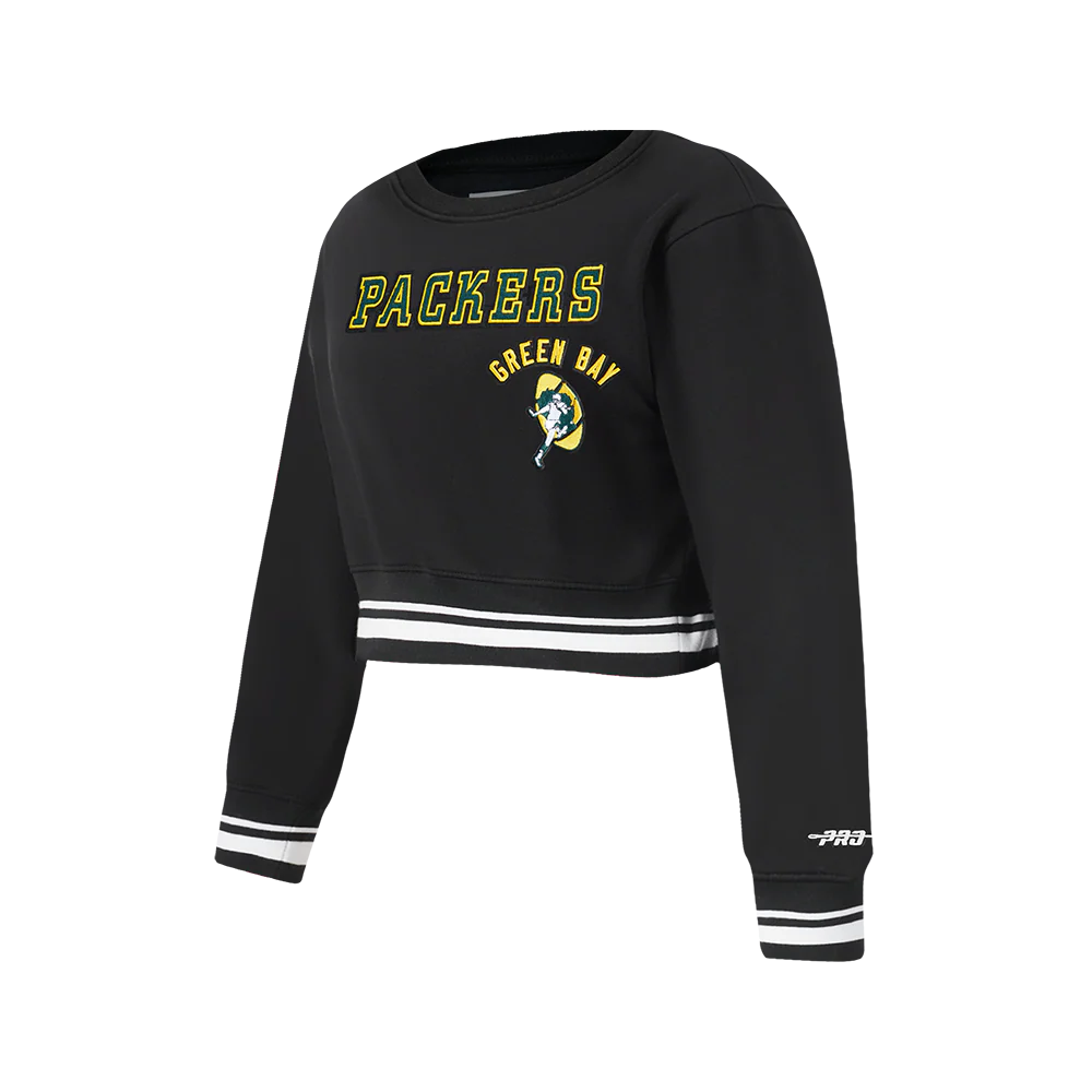 NFL GREEN BAY PACKERS RETRO CLASSIC BIG GIRLS RIB FLEECE CREWNECK (BLACK) - Image 5