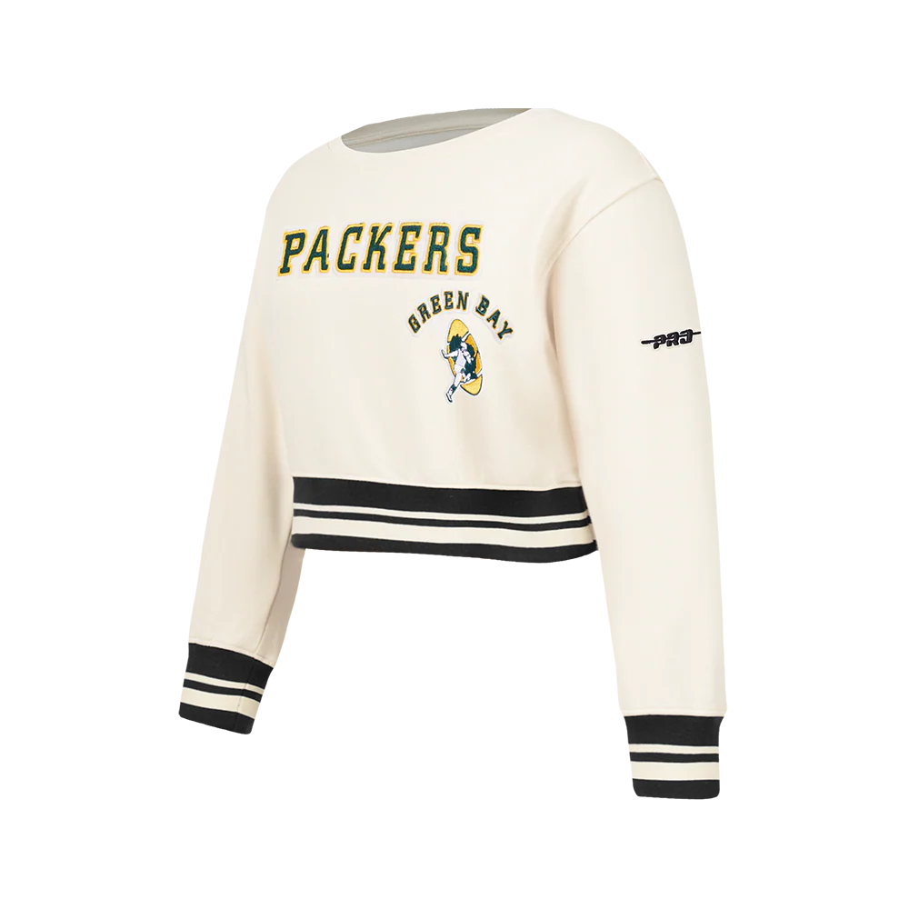 NFL GREEN BAY PACKERS RETRO CLASSIC BIG GIRL'S RIB FLC CREWNECK (EGGSHELL/ BLACK) - Image 2