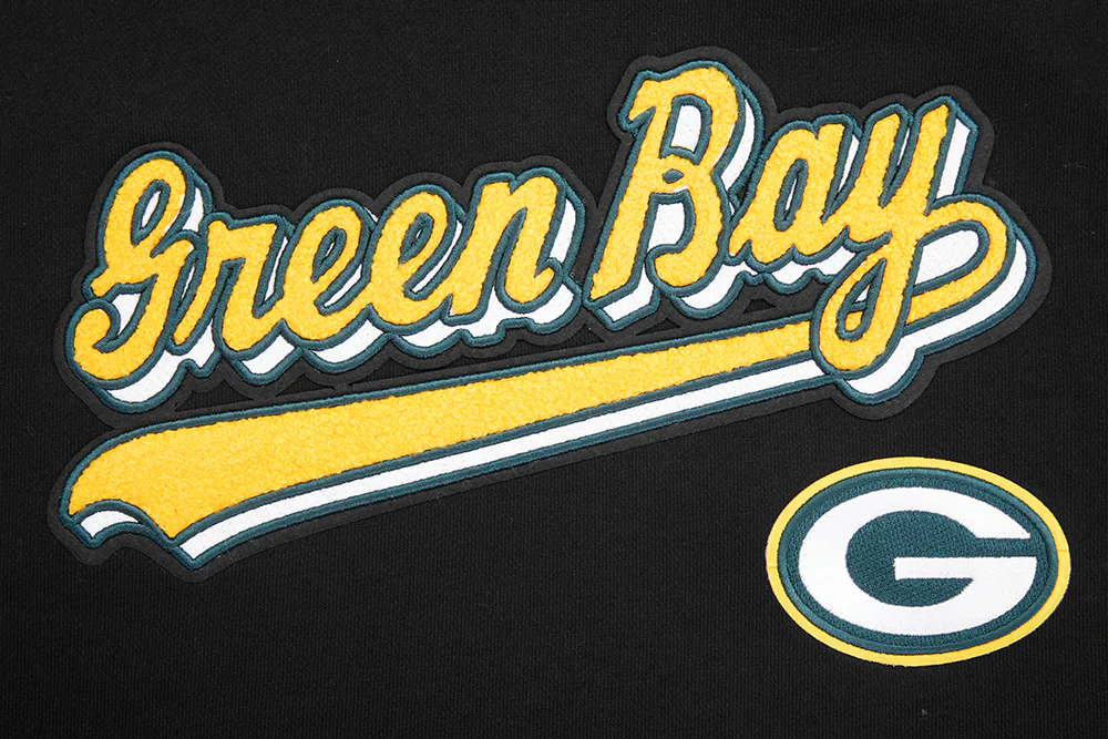 NFL GREEN BAY PACKERS SCRIPT TAIL WOMEN'S RIB FLC CROPPED PO HOODIE (BLACK) - Image 10
