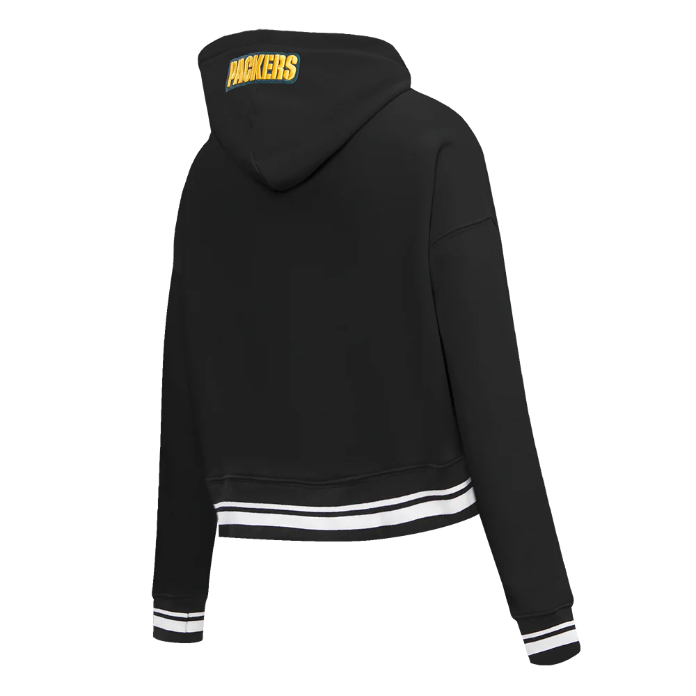 NFL GREEN BAY PACKERS SCRIPT TAIL WOMEN'S RIB FLC CROPPED PO HOODIE (BLACK) - Image 8