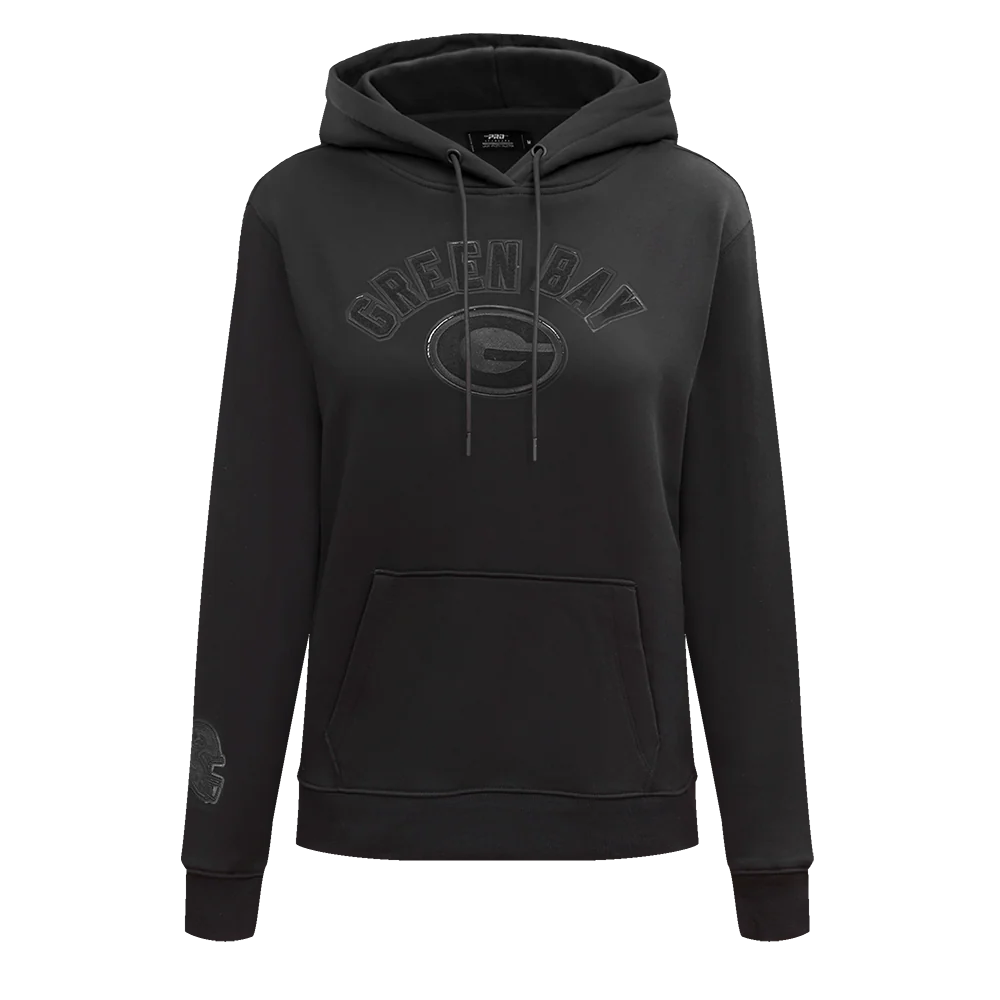 NFL GREEN BAY PACKERS TRIPLE BLACK WOMEN'S FLC PO HOODIE (TRIPLE BLACK WOMEN'S)