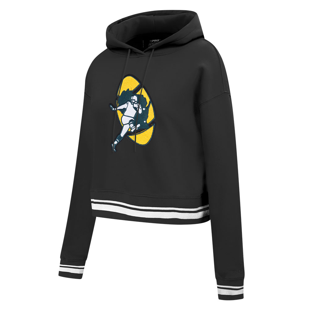 NFL GREEN BAY PACKERS RETRO CLASSIC WOMEN'S RIB CROPPED PO HOODIE (BLACK) - Image 3