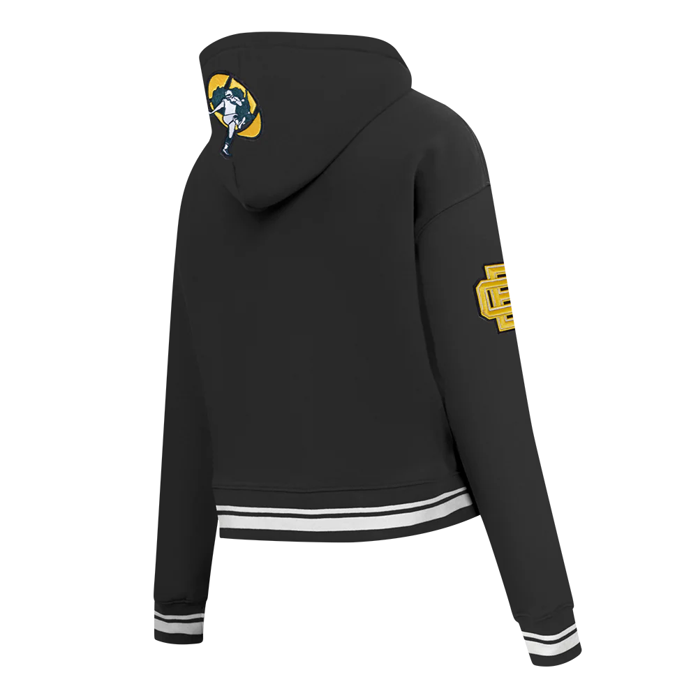 NFL GREEN BAY PACKERS RETRO CLASSIC WOMEN'S RIB CROPPED PO HOODIE (BLACK) - Image 4