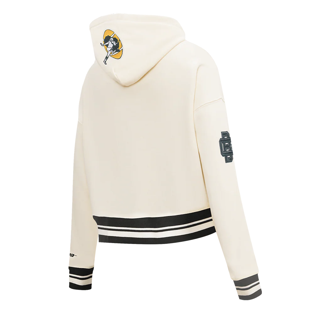 NFL GREEN BAY PACKERS RETRO CLASSIC WOMEN'S RIB CROPPED PO HOODIE (EGGSHELL/ BLACK) - Image 4