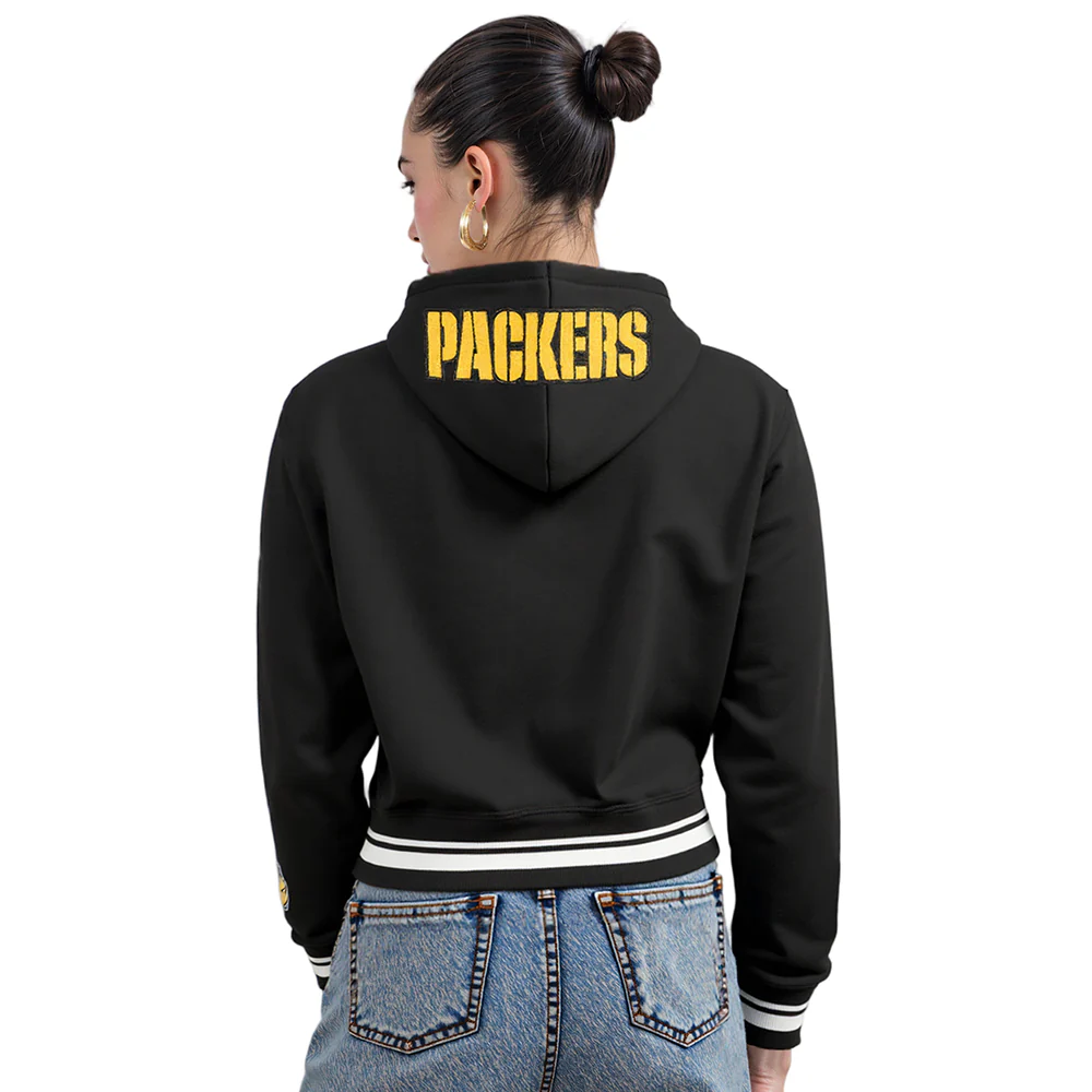 NFL GREEN BAY PACKERS MASHUP WOMEN'S RIB CROPPED PO HOODIE (BLACK) - Image 2