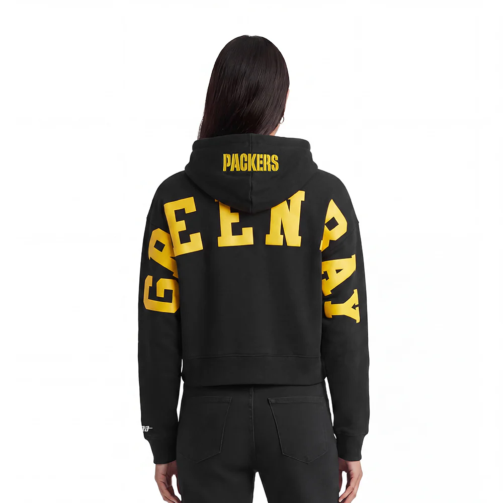 NFL GREEN BAY PACKERS WINGSPAN WOMEN'S FLC CROPPED PO HOODIE (BLACK)