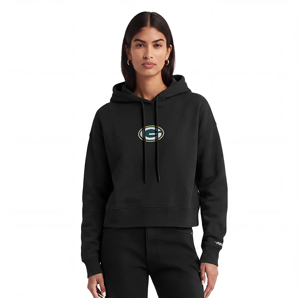 NFL GREEN BAY PACKERS WINGSPAN WOMEN'S FLC CROPPED PO HOODIE (BLACK) - Image 2