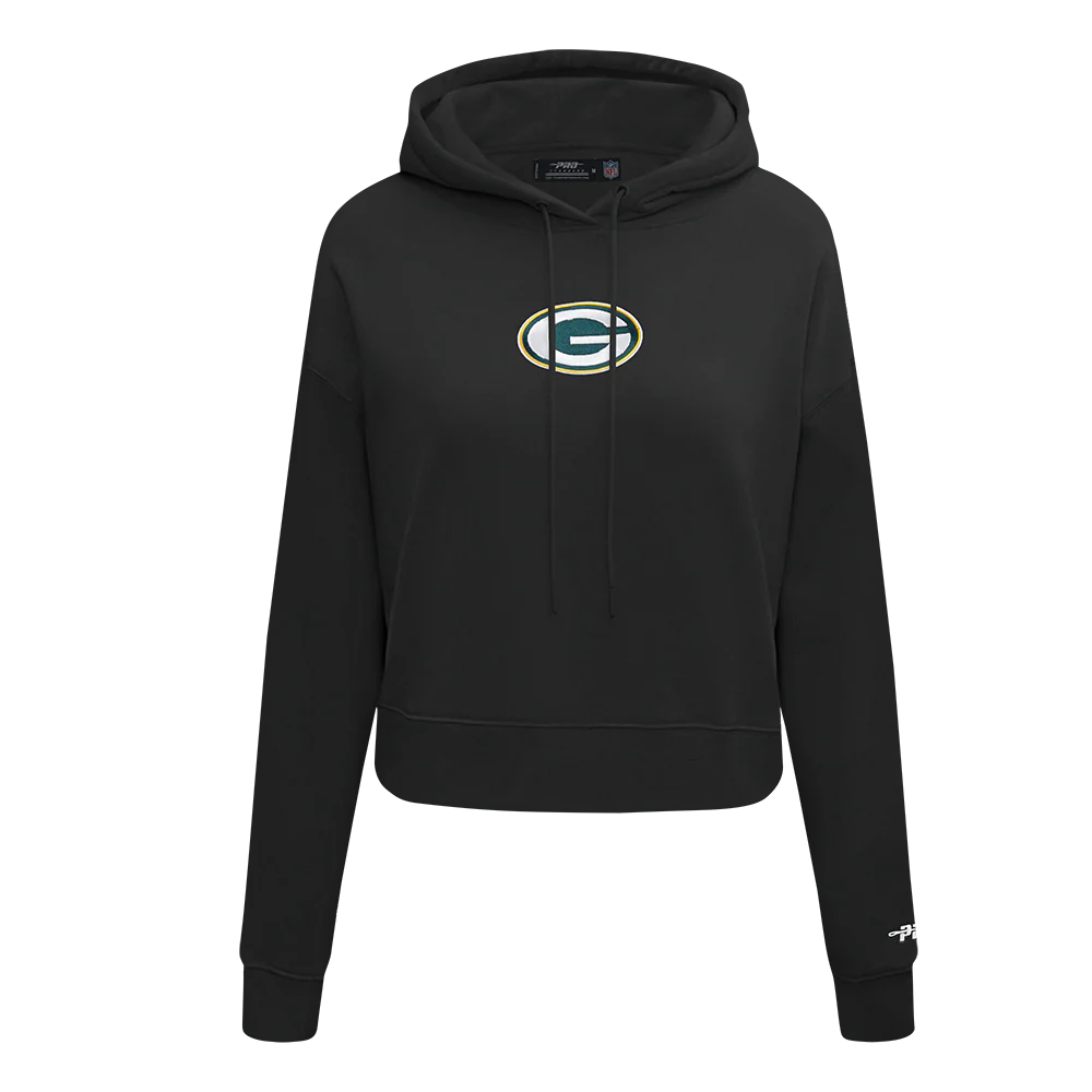 NFL GREEN BAY PACKERS WINGSPAN WOMEN'S FLC CROPPED PO HOODIE (BLACK) - Image 3