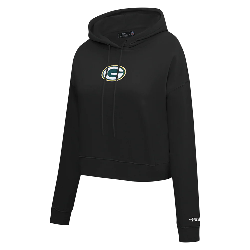 NFL GREEN BAY PACKERS WINGSPAN WOMEN'S FLC CROPPED PO HOODIE (BLACK) - Image 4