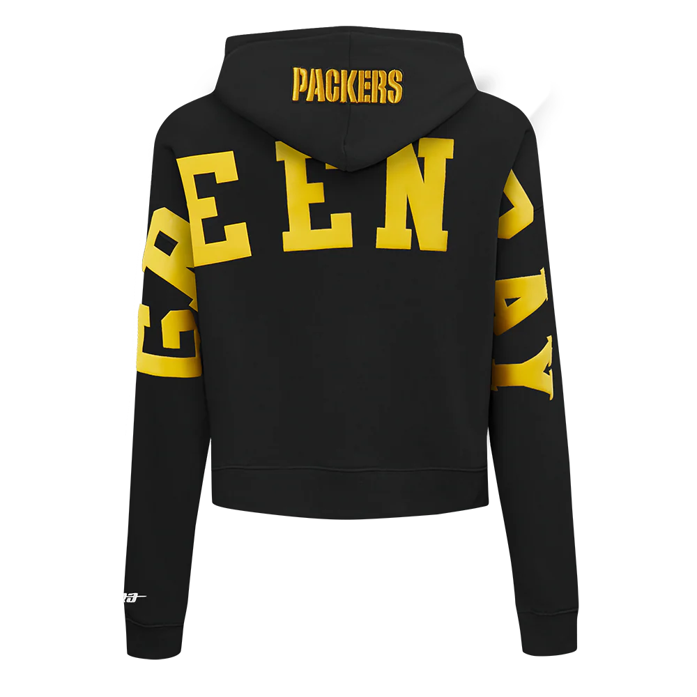 NFL GREEN BAY PACKERS WINGSPAN WOMEN'S FLC CROPPED PO HOODIE (BLACK) - Image 5