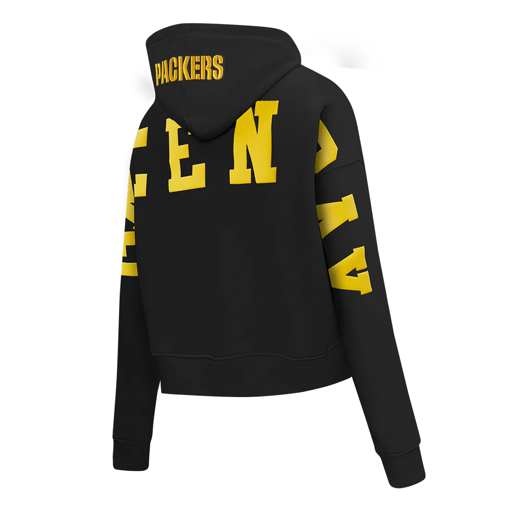 NFL GREEN BAY PACKERS WINGSPAN WOMEN'S FLC CROPPED PO HOODIE (BLACK) - Image 6