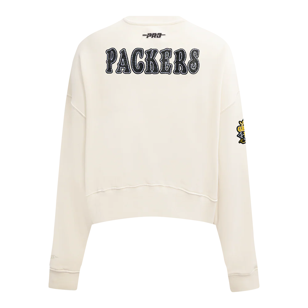 NFL GREEN BAY PACKERS REBEL ATHLETICS WOMEN'S FLC CREWNECK (EGGSHELL) - Image 5