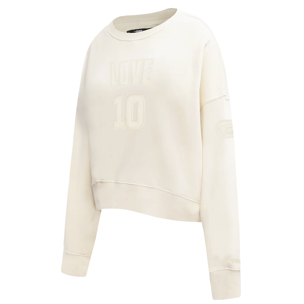 NFL GREEN BAY PACKERS JORDAN LOVE #10 NEUTRAL WOMEN'S FLC CREWNECK (EGGSHELL) - Image 3