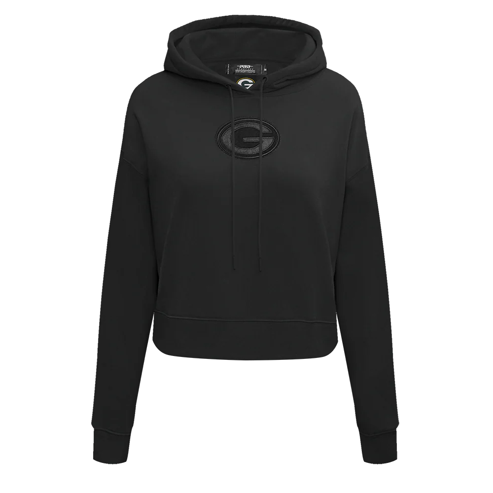 NFL GREEN BAY PACKERS NEUTRAL WOMEN'S CROPPED PULLOVER HOODIE (BLACK)