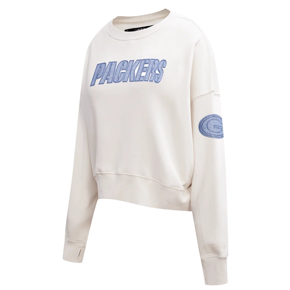NFL GREEN BAY PACKERS VARSITY BLUES WOMEN'S FLC CREWNECK (LINEN) - Image 2