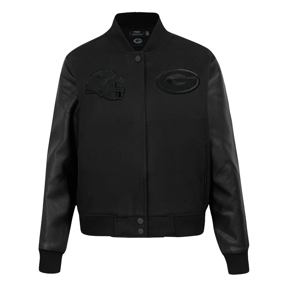 NFL GREEN BAY PACKERS TRIPLE BLACK WOMEN'S WOOL VARSITY JACKET (TRIPLE BLACK)