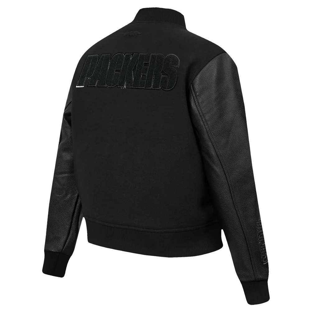 NFL GREEN BAY PACKERS TRIPLE BLACK WOMEN'S WOOL VARSITY JACKET (TRIPLE BLACK) - Image 4