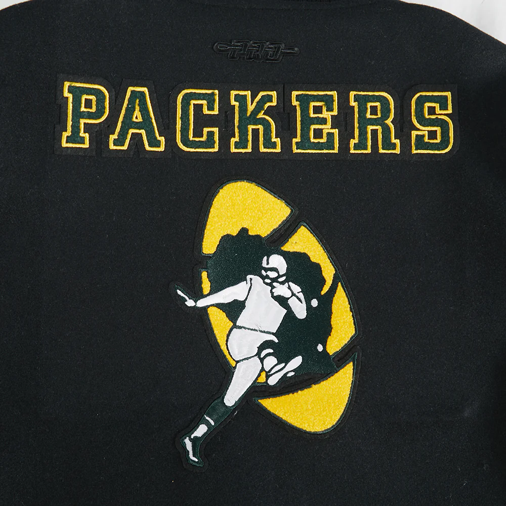 NFL GREEN BAY PACKERS RETRO CLASSIC WOMEN'S RIB WOOL VARSITY JACKET (BLACK) - Image 5