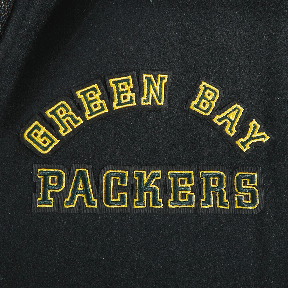 NFL GREEN BAY PACKERS RETRO CLASSIC WOMEN'S RIB WOOL VARSITY JACKET (BLACK) - Image 8